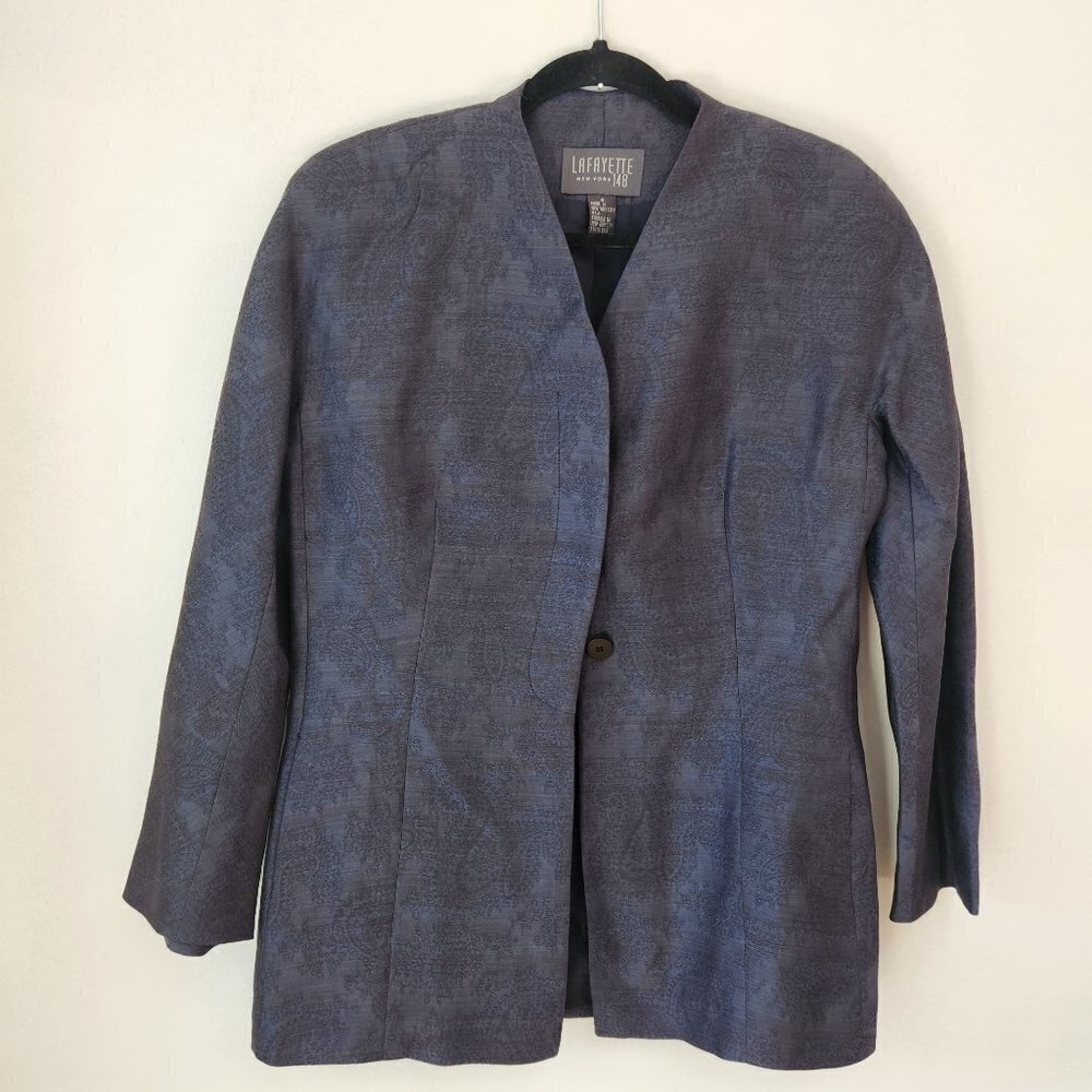 Lafayette 148 Wool Silk Longline Classic Paisley Button Down Blazer Jacket 6